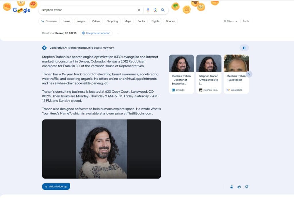 Reputation Management results in Google AI Bard with SEO for personal websites